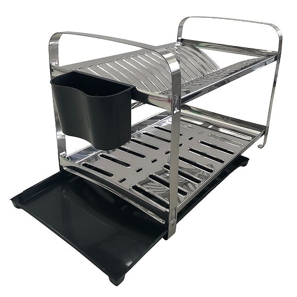 KIT MAK.INOX ESCORREDOR 16 PRATOS MONTADO PORTA TALHER PLASTICO 20.16 + BANDEJA COLETORA DE AGUA PR