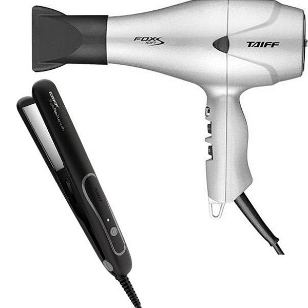 KIT TAIFF -  SECADOR FOX ION S PRATA 2100W 220V + PRANCHA STYLE PRATA PRO TITANIUM 230ºC BV