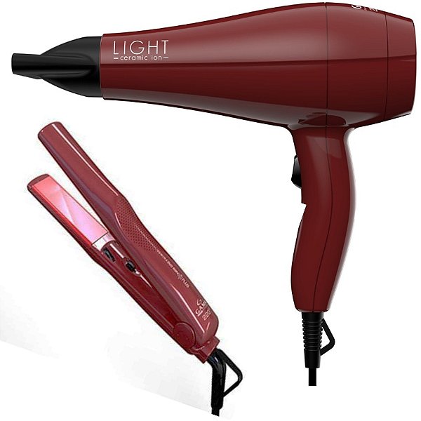 KIT GAMA - SECADOR LIGHT CERAMIC ION 2000W 220V + PRANCHA LUMINA DUO ION PLUS 220°C BV