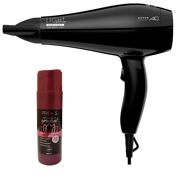 KIT - SECADOR GAMA LIGHT PLUS CERAMIC ION 2000W BV + SHAMPOO MATIZADOR FEMININO ESCURECEDOR PRO 250M