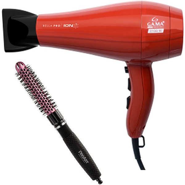 KIT - SECADOR GAMA BELLA PRO ION 2100W 127V + PROART ESC. PROFESSIONAL VENT PRO ROSA 20MM - EPT04B