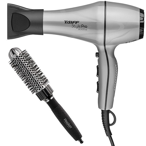 KIT - SECADOR TAIFF STYLE PRATA PRO 2000W 220V + PROART ESCOVA VENT PRO PRATA 33MM - EPT02B