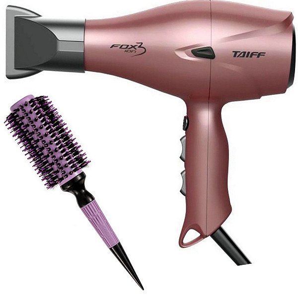 KIT - SECADOR TAIFF FOX ION 3 ROSÊ 2200W 220V + ESCOVA PROART CRMIC EXPERT PRO LAVAND 28MM ECP08B