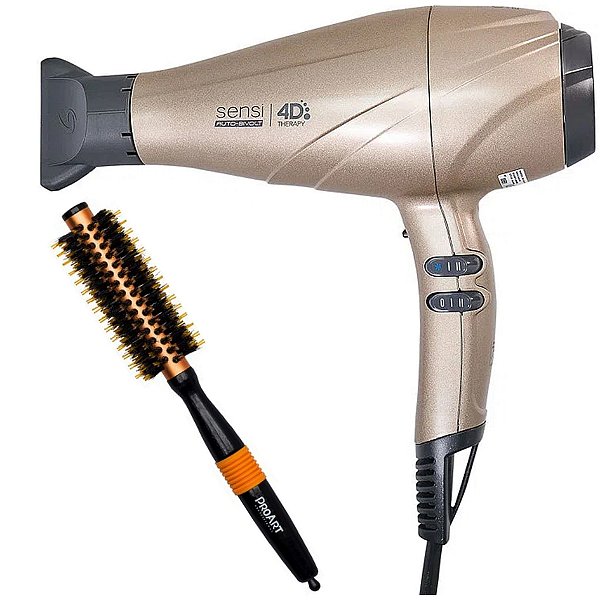 KIT - SECADOR GAMA SENSI 4D THERPY 2500W GOLD BIV + ESCOVA PROART METALICA PRO LARANJA 15MM - EPM07B