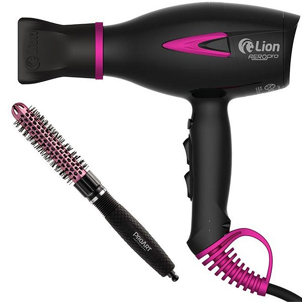 KIT - SECADOR PROF. LION AEROPRO LS07 2150W PINK 127V + PROART ESCOVA PRO VENT PRO ROSA 20MM - EPT04