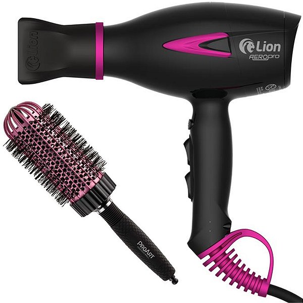 KIT - SECADOR PROF. LION AEROPRO LS07 2150W PINK 127V + PROART ESCOVA PRO VENT PRO ROSA 50MM - EPT06