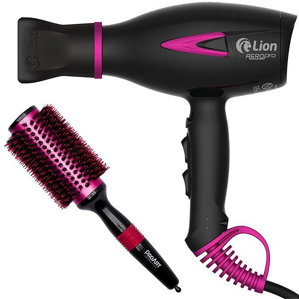 KIT - SECADOR PROF. LION AEROPRO LS07 2150W PINK 220V + ESCOVA PROART METALICA PRO ROSA 38MM - EPM06