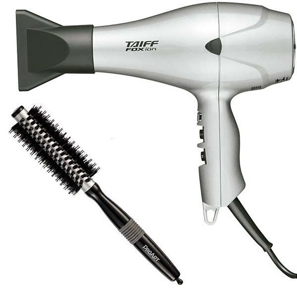 KIT - SECADOR TAIFF FOX ION PRATA 2000W 220V + PROART ESCOVA METALICA PRO PRATA 15MM EPM10B