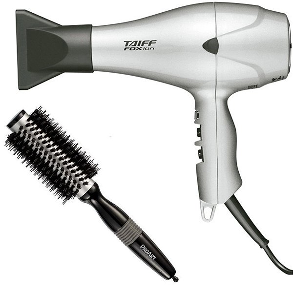 KIT - SECADOR TAIFF FOX ION PRATA 2000W 220V + PROART ESCOVA METALICA PRO PRATA 25MM EPM11B