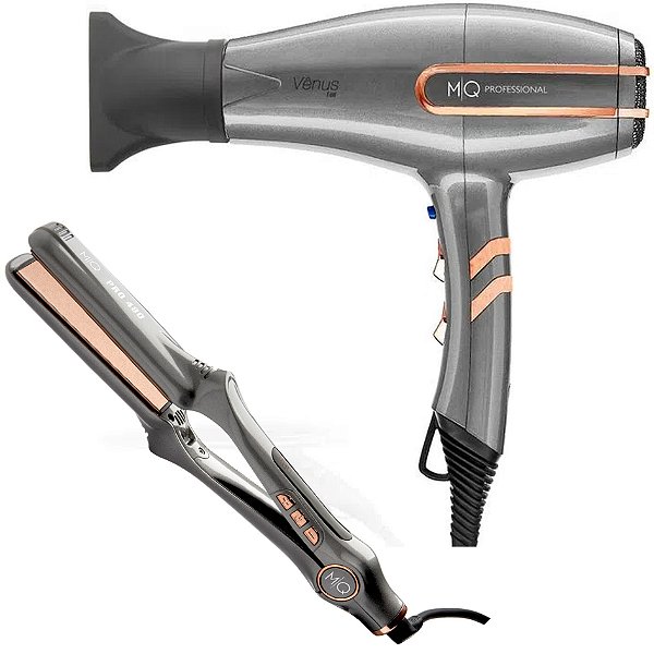 KIT MQ PROFISSIONAL - SECADOR DE CABELO VÊNUS CHUMBO 2400W 127V + PRANCHA PRO 480 480°F / 250°C BV