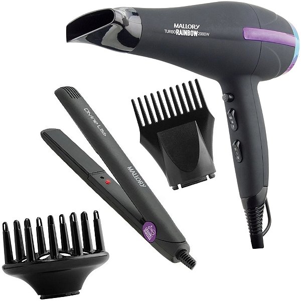 KIT MALLORY - SECADOR TURBO RAINBOW 2000W 127V + PRANCHA DIVINE LISS 200ºC BV