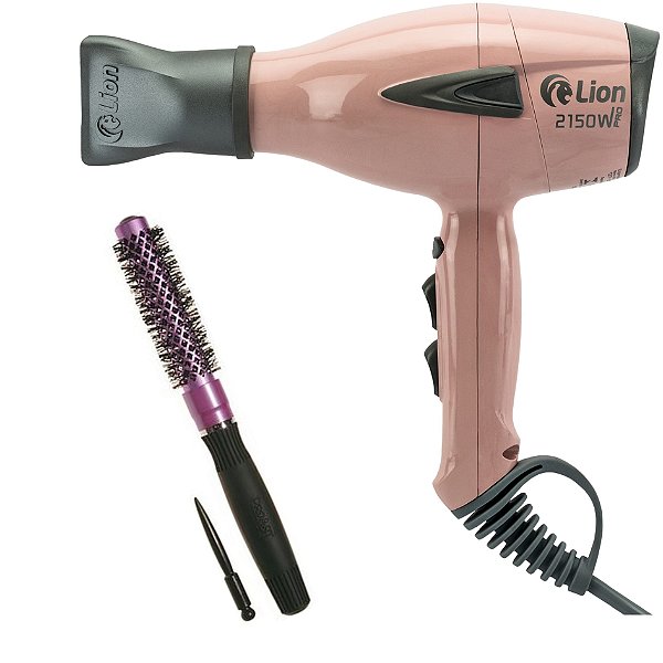 KIT - SECADOR LION LS07 2150W ROSA 127V + ESCOVA PROART COLORS ROXA KP-20