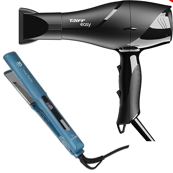 KIT - SECADOR TAIFF EASY 1700W 220V + PRANCHA GAMA STARLIGHT W&L BLUE TITANIUM 3D 230ºC