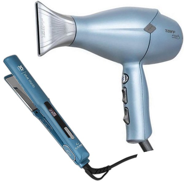KIT - SECADOR TAIFF FOX 3 KOMPRESS BLUE 2200W 220V + PRANCHA STARLIGHT W&L BLUE TITANIUM 3D 230ºC
