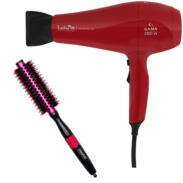 Kit - Secador Gama Lichia Ceramic Ion 2100w 220v + Escova Proart Metallic Pro Rosa 15mm Epm04
