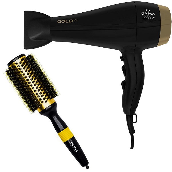 Kit - Secador Gama Gold Ion 2200w 127v + Escova Proart Metallic Pro Amarela 38mm Epm15