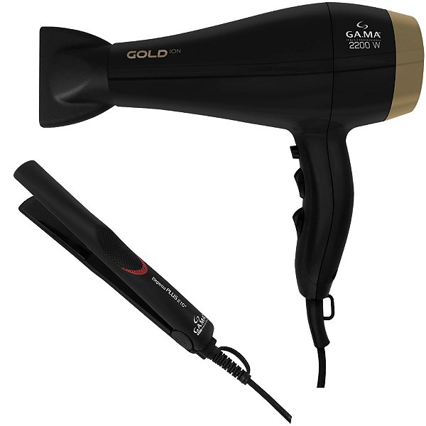 Kit Gama - Secador Gold Ion 2200w 127v + Prancha Eleganza Plus Ceramic Ion 210ºc