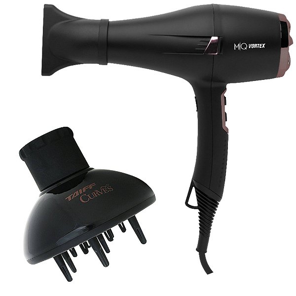 Kit - Secador Profissional Mq Vortex Black 2400w 220v + Difusor De Ar Taiff Curves