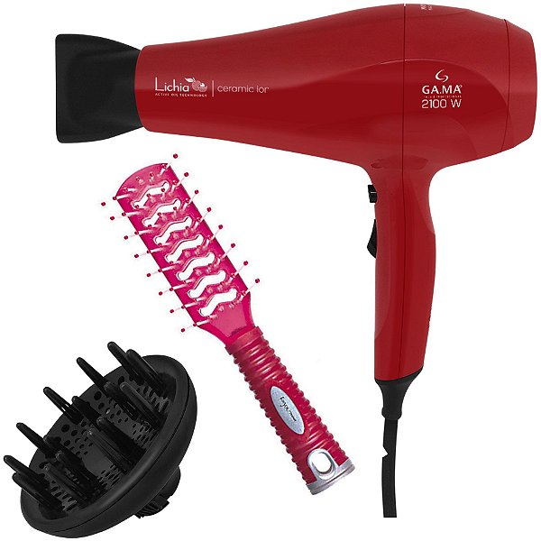 Kit - Secador Gama Lichia Ceramic Ion 2100w 127v + Escova Proart For You Rosa 9876