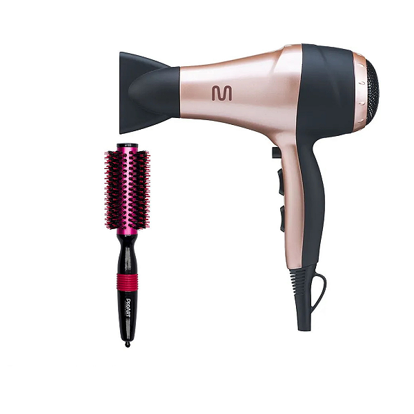 Kit Multilaser - Secador Tourmaline Ion 2000w Eb042 127v + Escova Metallic Pro Rosa 25mm - Epm05b