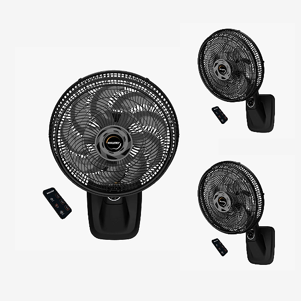 Kit Mallory - 3 Ventiladores Parede Smart Control 40cm DiÂmetro Com Controle Pr-gr - 220v
