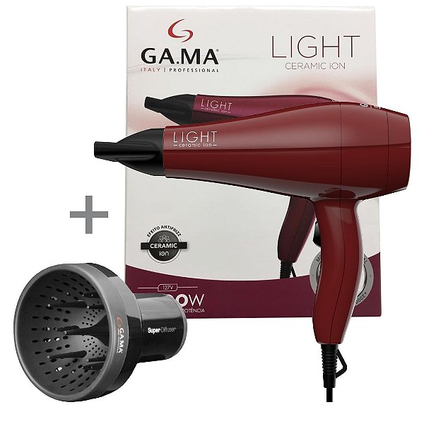 KIT GAMA SECADOR LIGHT CERAMIC ION 2000W PROFISSIONAL AC 127V + DIFUSOR UNIVERSAL