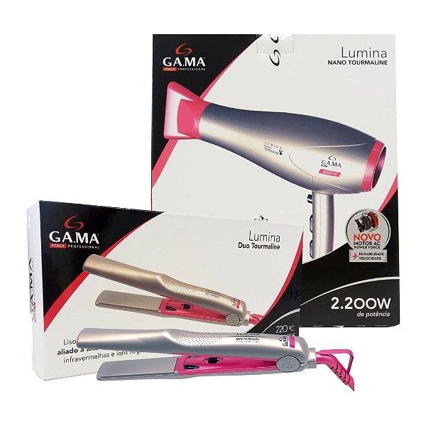 KIT GAMA LUMINA TOURMALINE 127V - SECADOR PROFISSIONAL NANO ION 2200W + PRANCHA DUO 220°C BVT