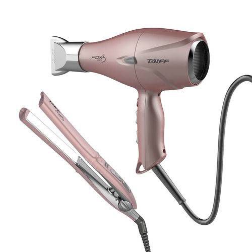 KIT TAIFF SECADOR PROFISSIONAL FOX ION 3 ROSE 2200W - 127V + PRANCHA FOX ION 3 ROSE 230°C - BIVOLT