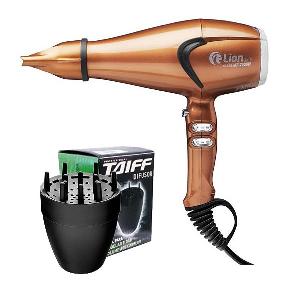 KIT - SECADOR PROFISSIONAL LION SILENCIAR 2400W COBRE - 127V + DIFUSOR TAIFF