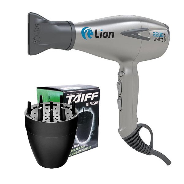 KIT - SECADOR SUPER PROFFISIONAL LION TUTTI 2600W PRATA - 220V + DIFUSOR TAIFF