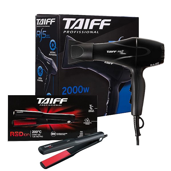 KIT TAIFF SECADOR PROFISSIONAL RS-5 2000W - 220V + PRANCHA RED ION 200°C