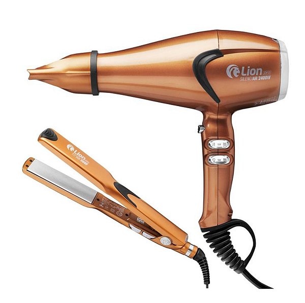 KIT LION PROFESSIONAL COBRE - SECADOR SILENCIAR 2400W 220V + PRANCHA SUPER TITTAN 250°C \ 500F BVT