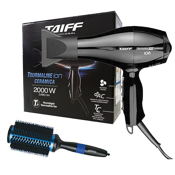 KIT - SECADOR CABELO TAIFF TOURMALINE ION 2000W 220V + ESCOVA PROART DPL ALT 47361-BL AZUL - 'P'