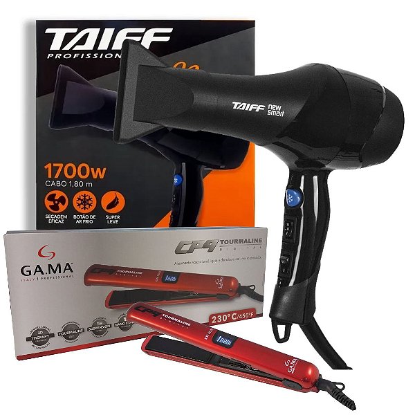 KIT - SECADOR TAIFF PROF. NEW SMART 1700W 127V + PRANCHA GAMA CP9 TOURMALINE DIGITAL ION PLUS 230ºC