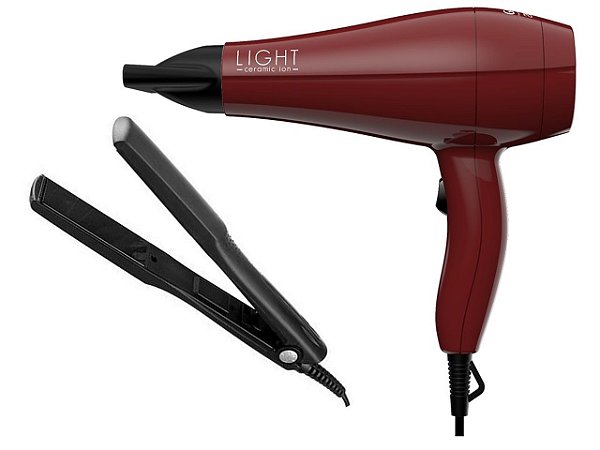 KIT - SECADOR CABELO LIGHT CERAMIC ION 2000W MOTOR AC 220V + PRANCHA TAIFF CERAMIC 180°C