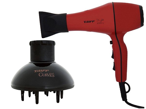 KIT TAIFF - SECADOR PROFISSIONAL STYLE RED 2000W 127V + DIFUSOR DE AR CURVES