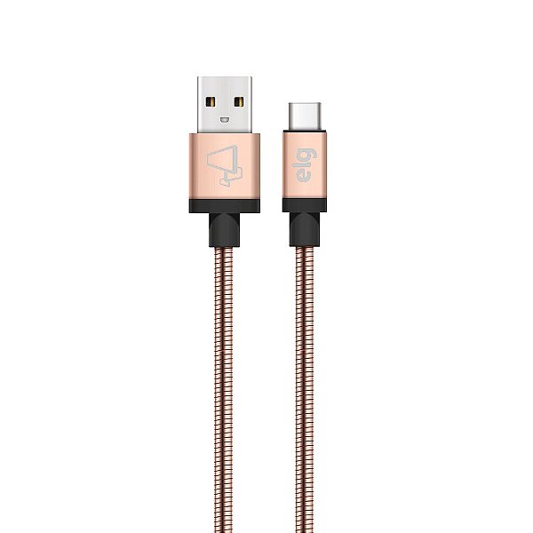 Cabo ELG USB Tipo-C em inox rose para recarga 1 ano de garantia
