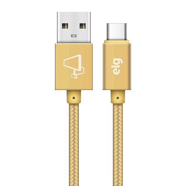 Cabo ELG USB Tipo C EM TECIDO DE NYLON TRANÇADO REFORÇADO 1 ANO DE GARANTIA BRAIDED GOLD