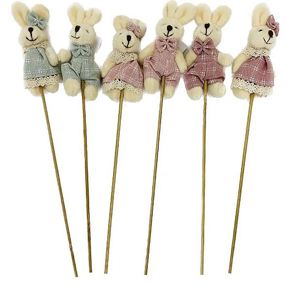 PICK DE COELHO 8X30CM P/DECORAÇÃO DE PASCOA SORTIDOS 1 UNIDADE