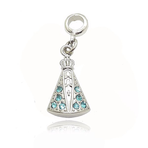Berloque Nossa Senhora com cristais azul folheado