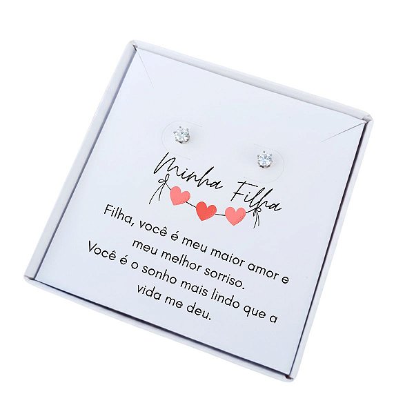 Brinco ponto de luz aço - Caixa presente com frase Filha