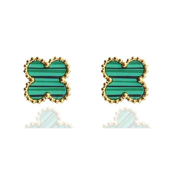 Brinco de trevo Verde de aço com banho ouro