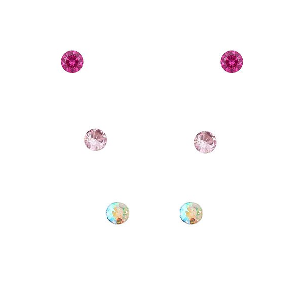 Trio de Brinco ponto de luz rosa de aço inox