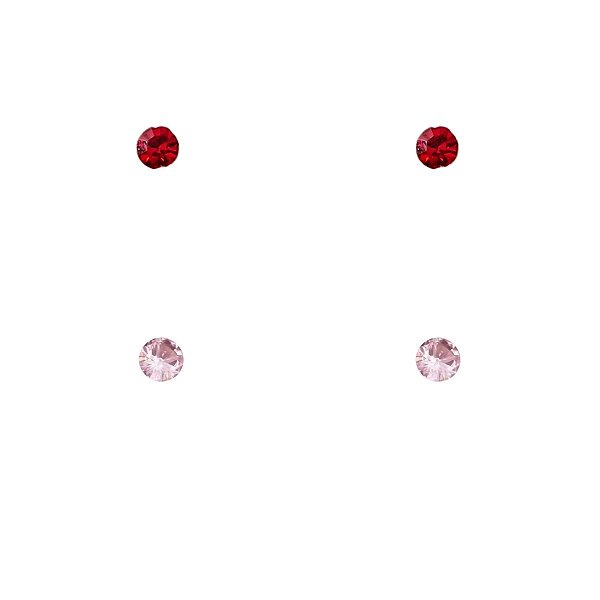 Kit de Brinco ponto de luz rosa e vermelho de aço inox