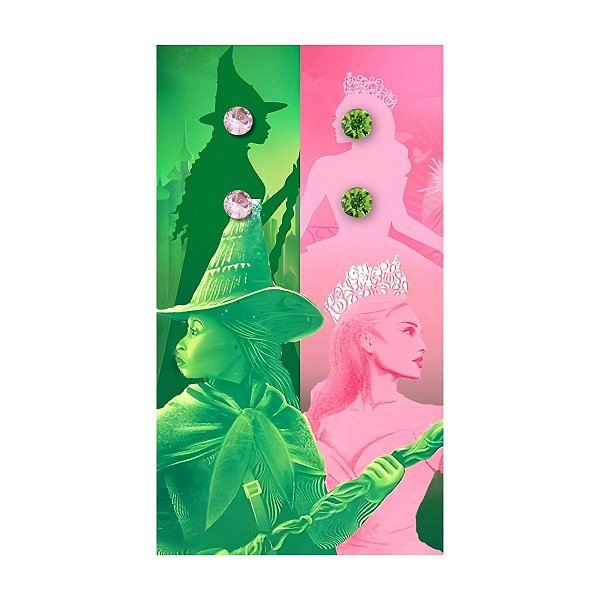 Kit de Brinco ponto de luz e rosa e verde Wicked de aço inox