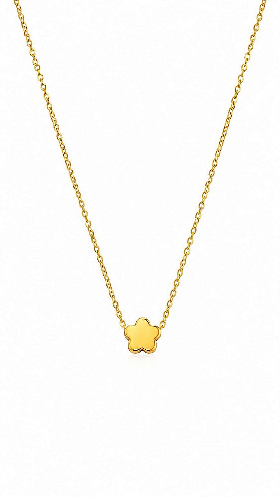 Colar com pingente flor de aço inox banho ouro
