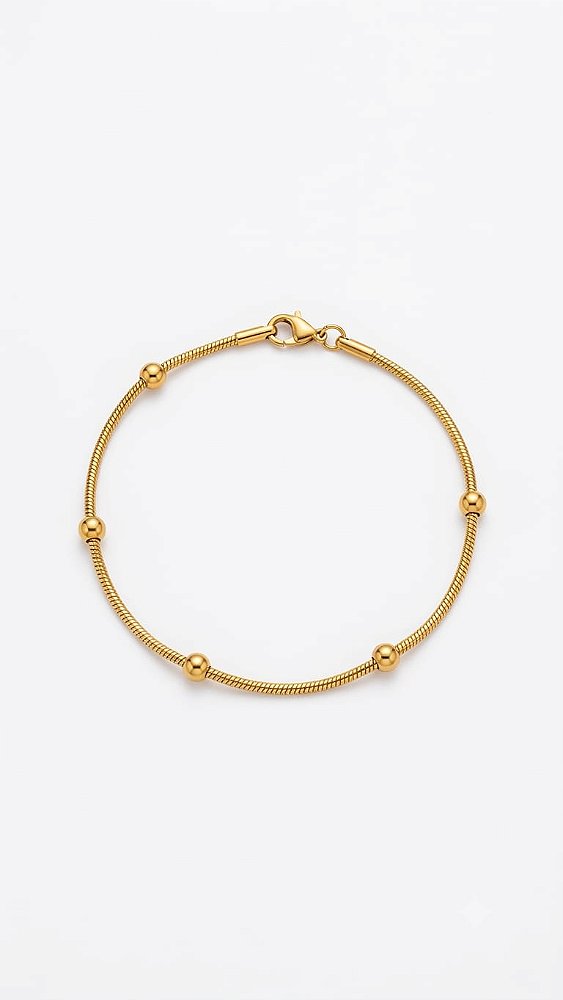 Pulseira com bolinha de aço inox banho de ouro