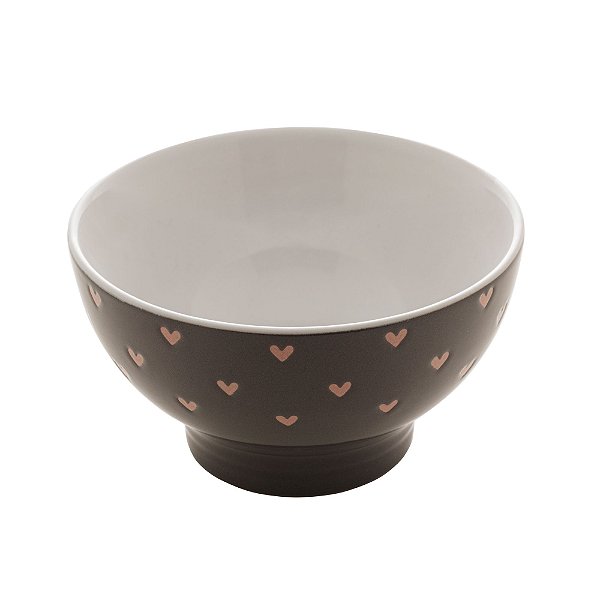 Bowl Tijela de Cerâmica Corações Cinza 13cm 90589