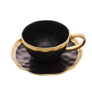 Xícara Chá e Pires Porcelana Preto e Dourado Dubai 200ml 17801