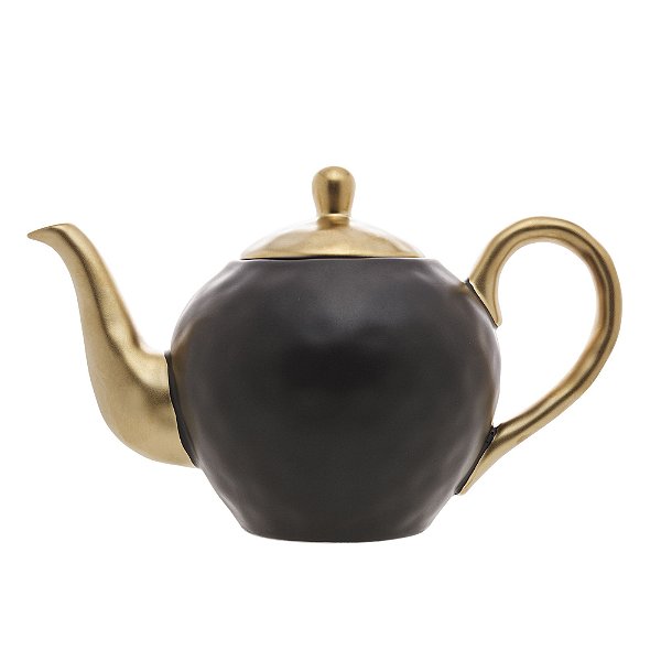Bule para Chá Porcelana Preto com Dourado Dubai 1L 17803